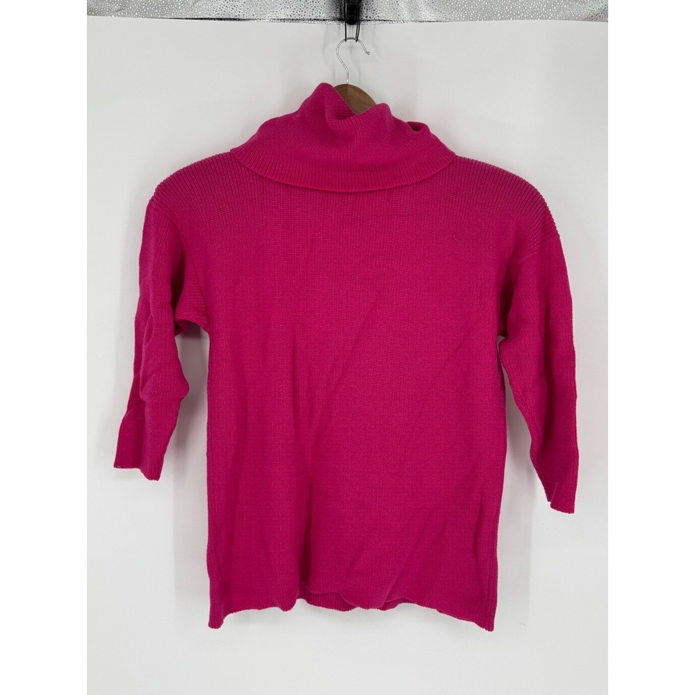Vintage Helen Hsu NY Womens Pink Long Turtleneck Sweater Shoulder Pads Sz Lg A9